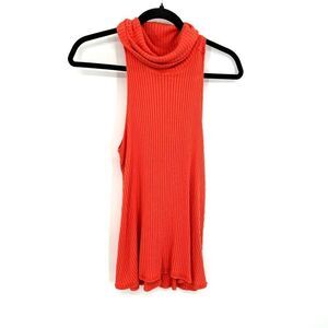 FREE PEOPLE We The Free Burnt Orange Ribbed Mock Turtleneck Tank Top Size Small